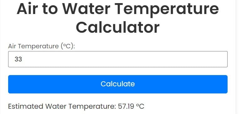 Air temp to Water temp Calculator