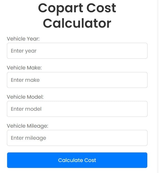 Copart Cost Calculator