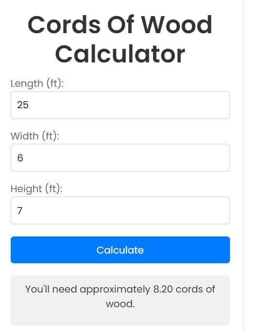 Cord Calculator Wood