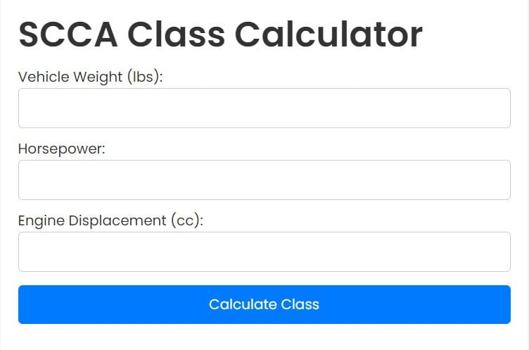 SCCA Class Calculator