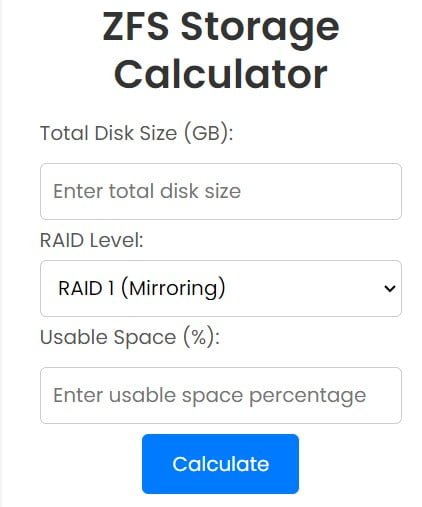 ZFS Storage Calculator