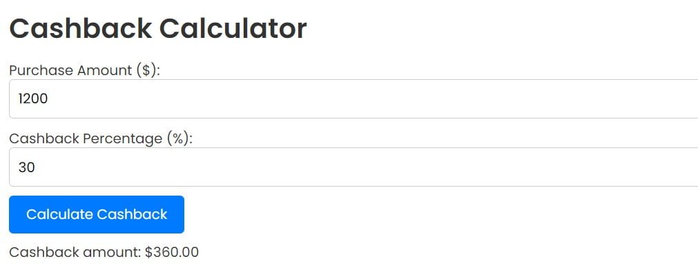 Cash Back Calculation