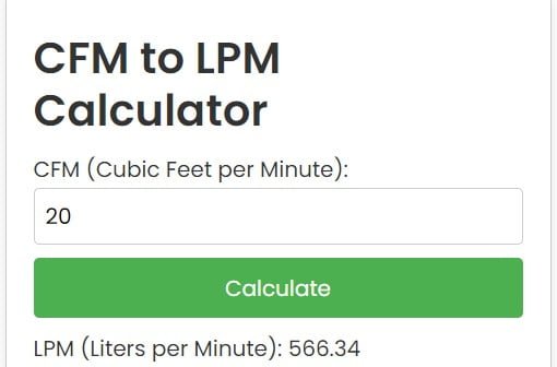 CFM to LPM Calculator