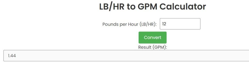 lbs per hour to gpm
