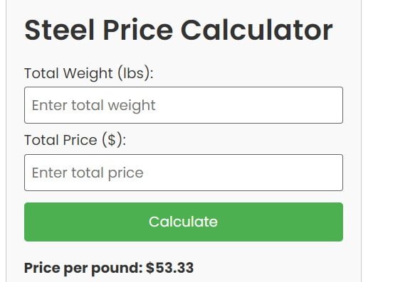 Cost Per Pound of Steel Calculator