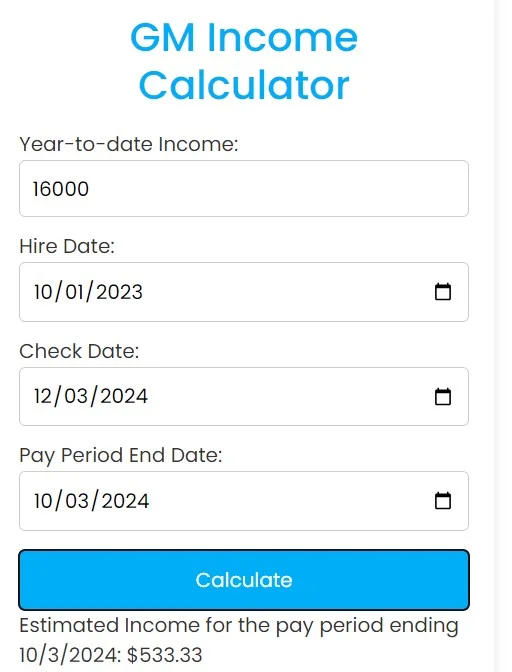 GM Income Calculator