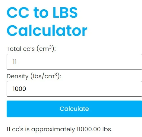 CC to Lbs Calculator